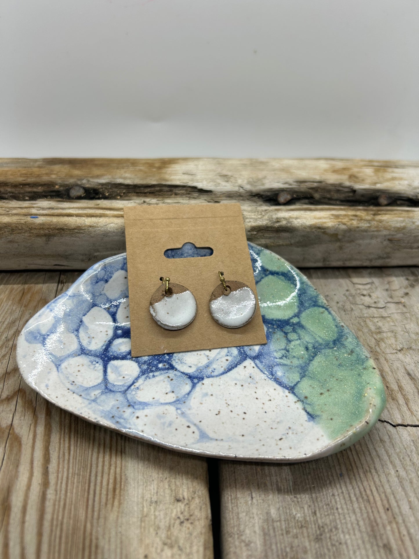 Pottery Earrings small. “Beach”Handmade stoneware. Resembles the white and sandy beaches of our beautiful coastline.